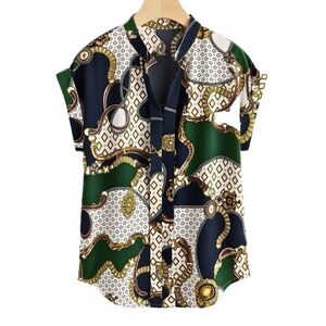 SHEIN LUNE Plus Chain Print Batwing Sleeve Blouse